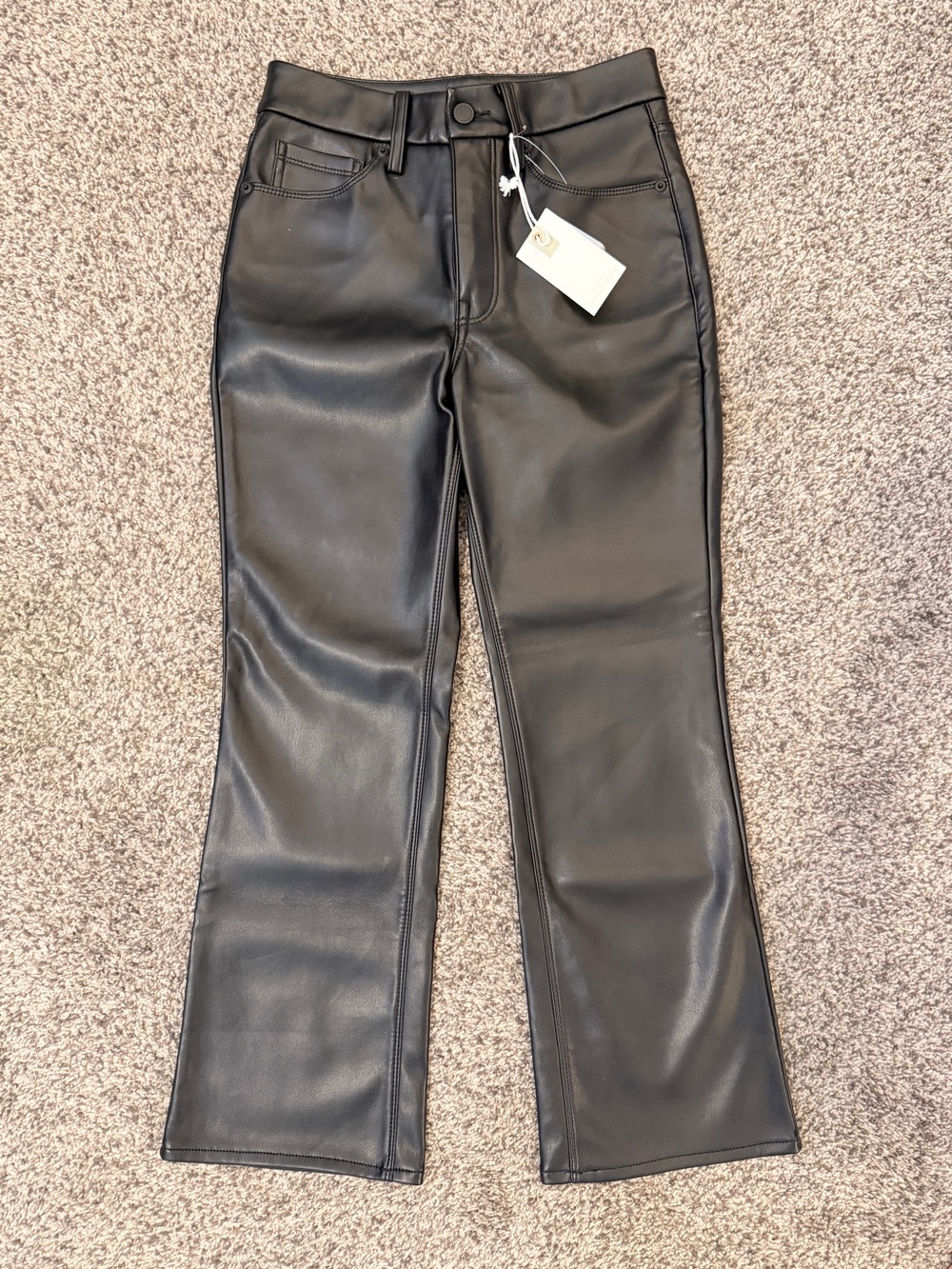 Good American Black Faux Leather Wide-Leg Jeans